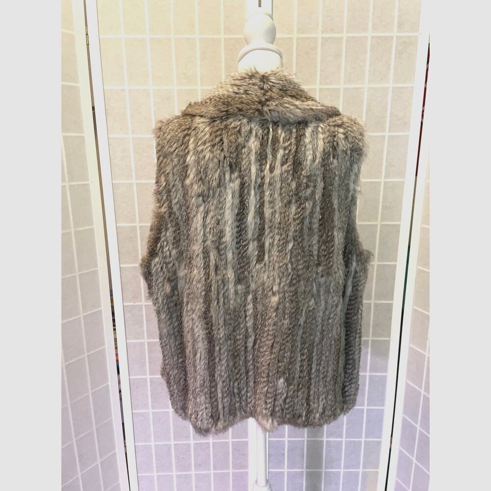 Bagatelle Rabbit Real Fur Vest XL Gray Textured Luxe Layering Piece Luxe Boho - Picture 4 of 7